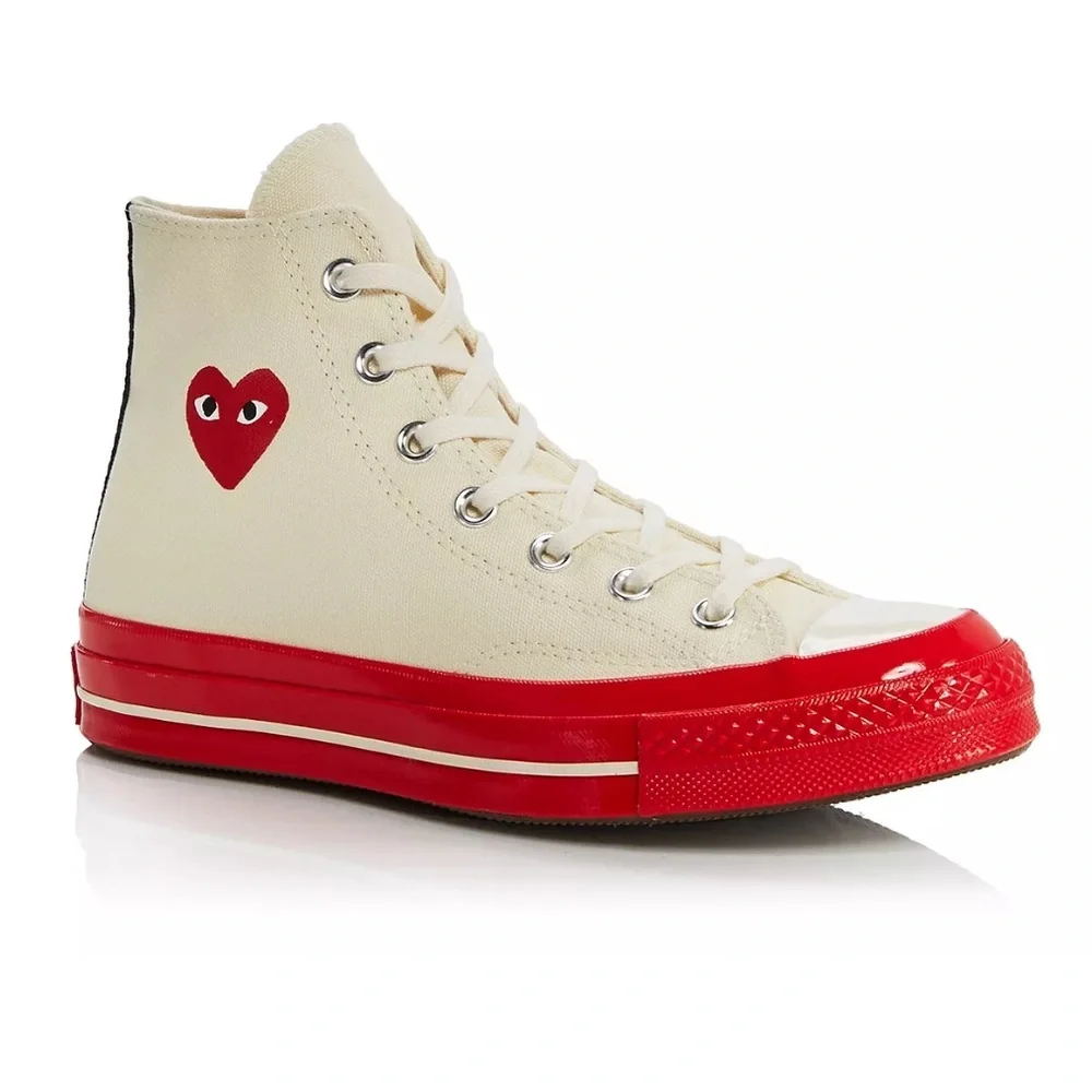 Comme Des Garcons PLAY x Converse Unisex Red Sole High Top Sneakers | Beige - Picture 1 of 5
